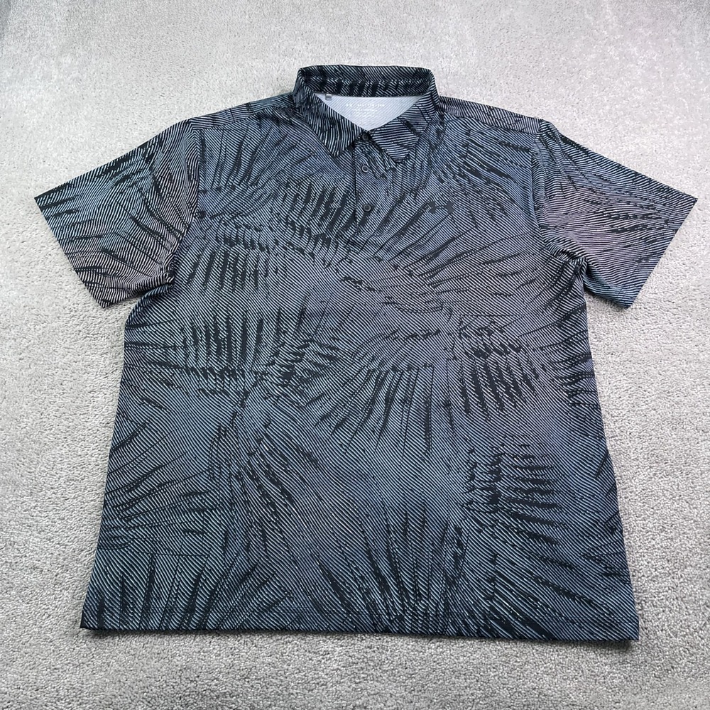 Under Armour Polo Shirt Mens 2XL XXL Grey Playoff Tropical Palm Leaf‎ Golf